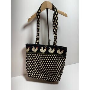 Vtg Vera Bradley Chanticleer Purse Handbag Chicken Rooster Egg Retired Black